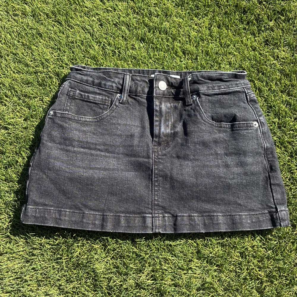 RSQ Womens Size S W27 Black Denim Mini Skirt Faded Wash Casual Jean Skirt